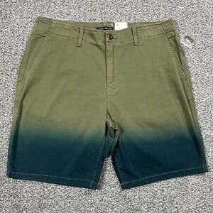 Lucky Brand Shorts Mens 33 Green 9" Dip Dye Flat Front Chino Medium Wash Stretch
